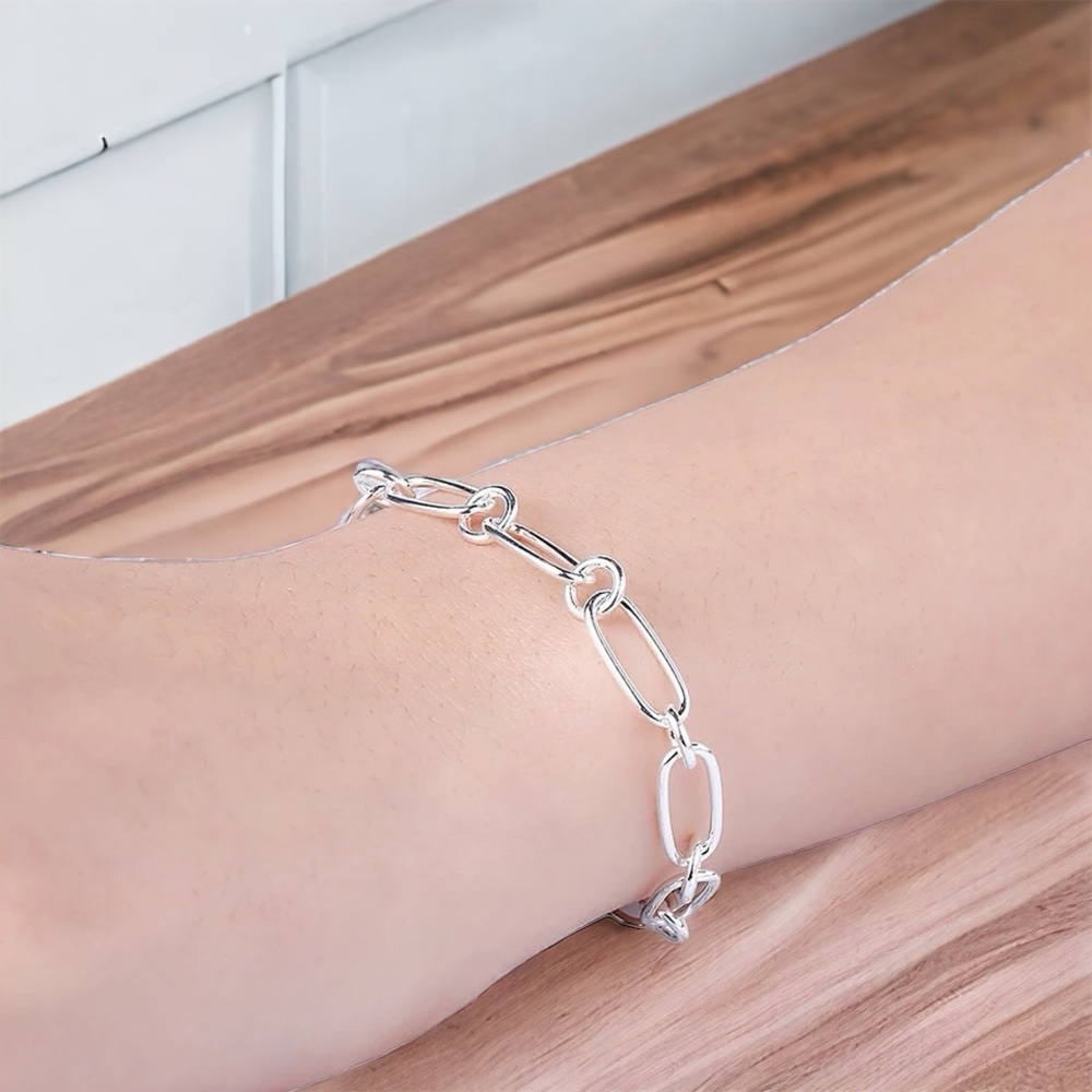 Unisex .925 Sterling Silver circle chain & link 8” bracelet